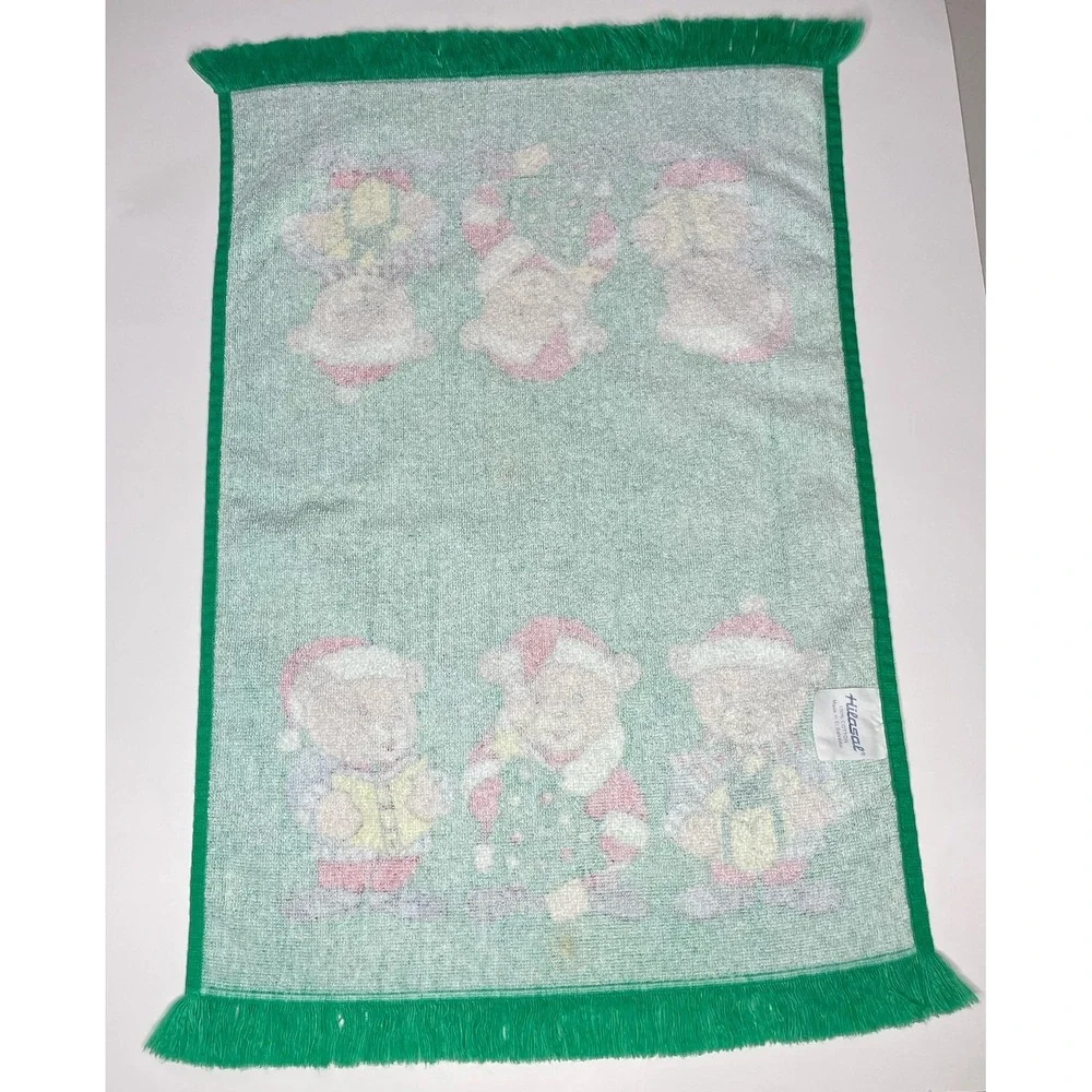 Vintage Christmas Hand Towel Holiday Teddy Bears Kitschy Kitchen Hilasol Cotton